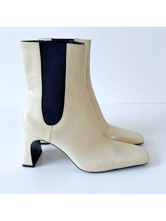 Zara Shoes - Zara Patent Square-Toe Heeled Ankle Boots-Ecru-Women’s Size 9 Vegan